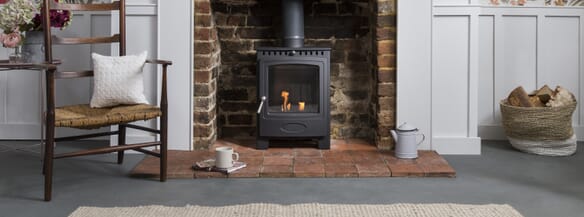 Hamlet Solution 5 Bioethanol stove shown without top flue and in optional Peapod green colourway